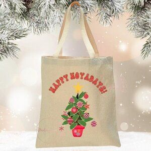 Happy Hoyadays Reusable Canvas Tote - Natural
